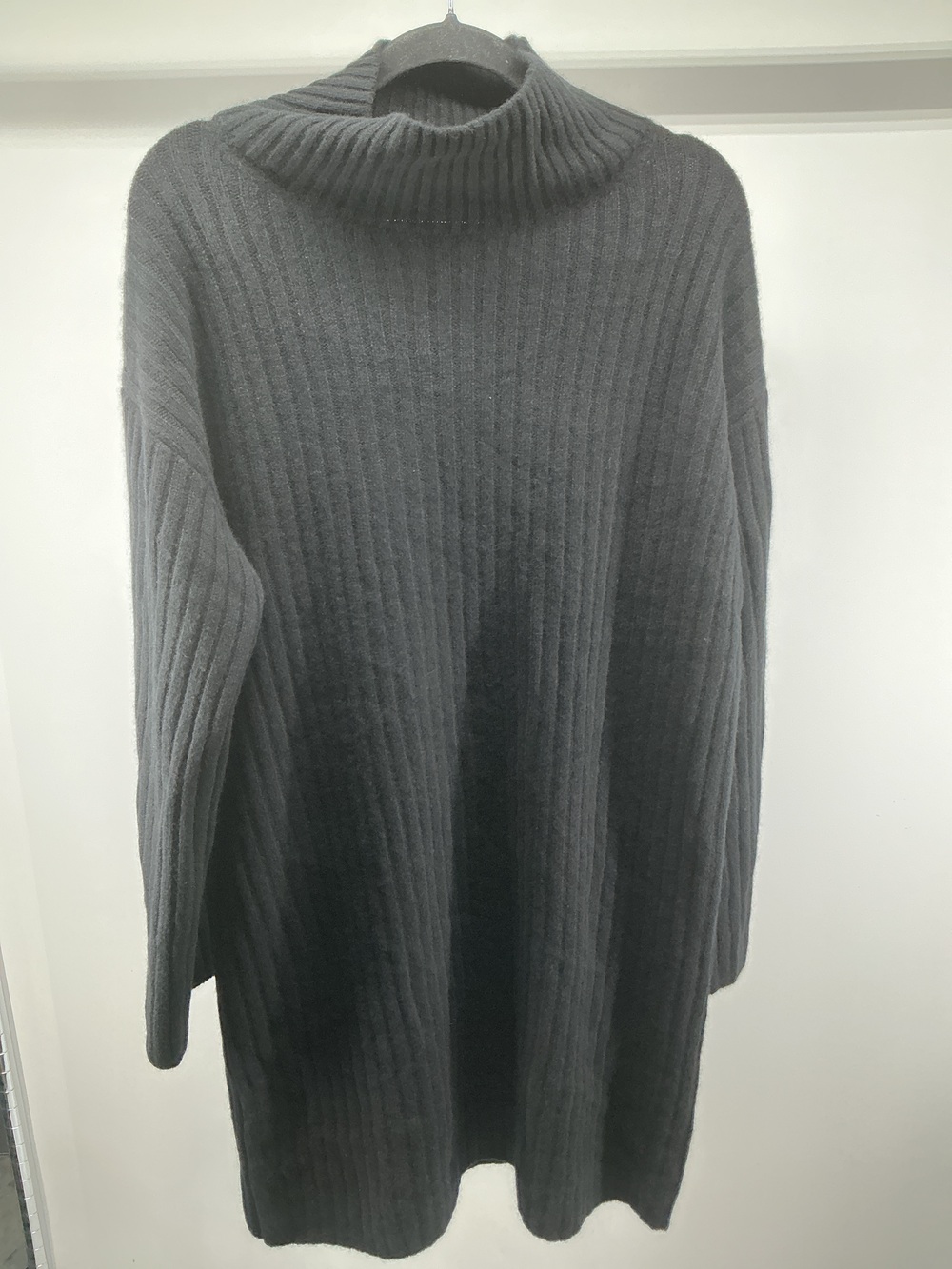 Mongolian Cashmere Ribbed Turtleneck Mini Dress